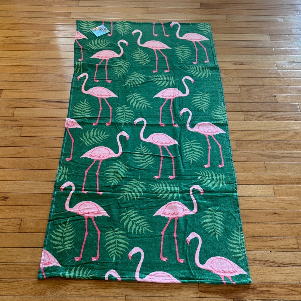 Green Flamingo Beach Towel NWT
